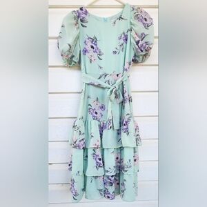 Rare Editions Floral Puff Sleeve Dress in Mint Green and Lavendar Purple!!